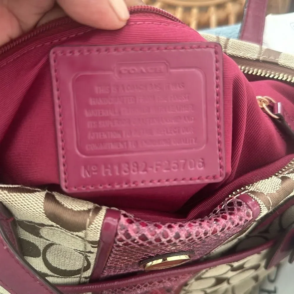 Coach Signature Python Raspberry Stripe Tote Bag - Picture 9 of 10